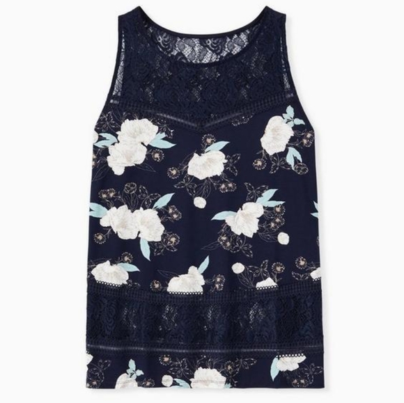 Torrid Navy Floral Lace Inset Tank - Picture 1 of 11